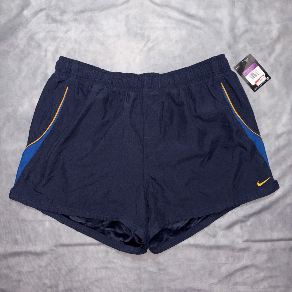 NWT VTG Nike Swim Trunks Shorts Mens XXL Navy Blue Y2K Lined 4"